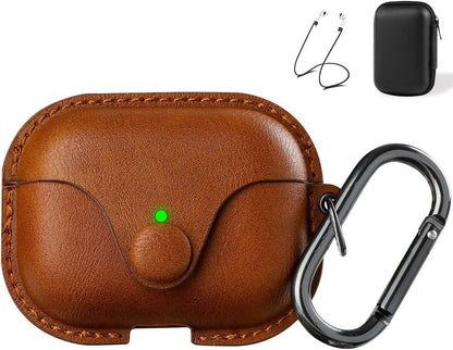 for Airpods Pro 2 Case Leather, Airpods Pro Leather Case Cover with Keychain Airpods Strap Compatible with Apple Airpods Pro 2Nd Generation 2023 2022/ Airpods Pro 2019 (Front LED Visible),Brown